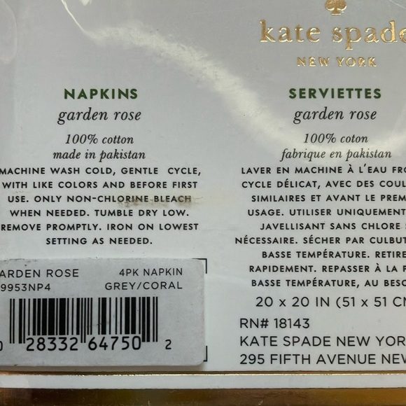 Kate Spade: Garden Rose Floral Napkins- set of 4- 100% cotton- 20”x20” - Picture 6 of 16